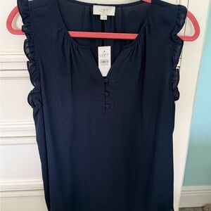 LOFT Dark Blue Ruffle Sleeve Blouse
